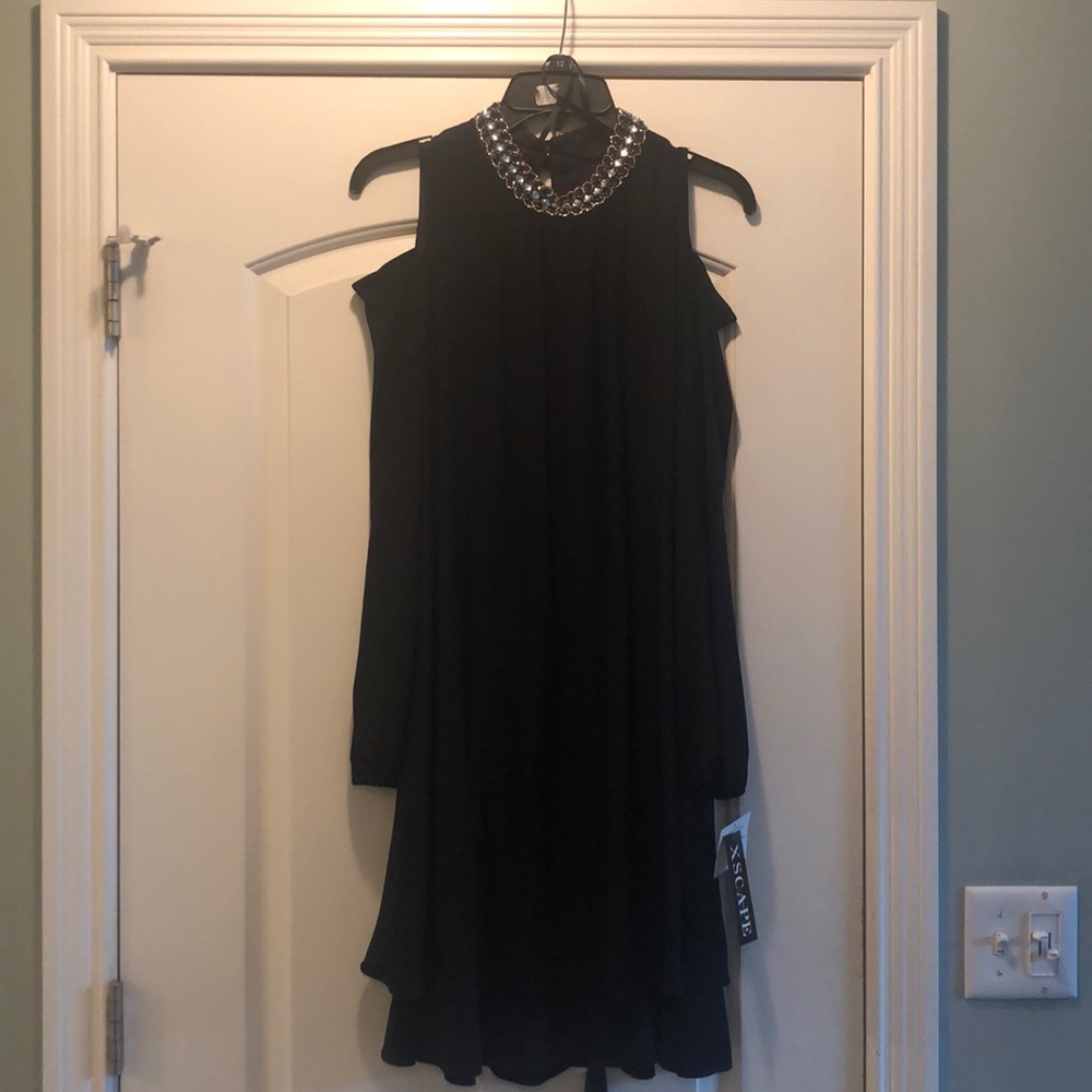 Xscape Navy cold shoulder knee length dress 12